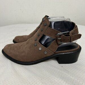 M4d3 Brown Brown Studded Leather Buckle Block Heel Alexa Bootie Boot‎ Size 9